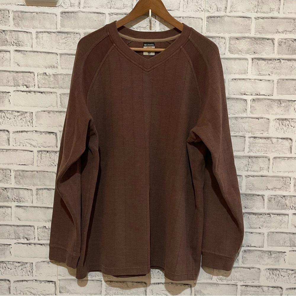 Men’s Columbia brown v-neck long sleeve sweater XXL